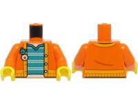 LEGO part Torso Jacket with Bright Light Orange Trim over Dark Turquoise Shirt with White Stripes Pattern / Orange Arms / Yellow Hands 973pb4599c01