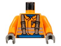 LEGO onderdeel Torso Town Construction Brown Suspenders, Shirt, Safety Stripes Pattern / Orange Arms / Dark Gray Hands 973px177c01