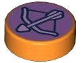 LEGO part Tile, Round 1 x 1 with Lavender Bow and Arrow on Medium Lavender Background Pattern 98138pb412