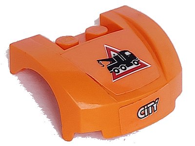 LEGO onderdeel Vehicle, Mudguard 3 x 4 x 1 2/3 Curved Front with Tow Truck Danger Sign and 'CITY' Pattern (Stickers) - Set 60017 (98835pb006)