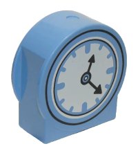 LEGO part Duplo, Brick 1 x 2 x 2 Round Top, Cut Away Sides with White Clock Face with Black Hands Pattern 14222pb003