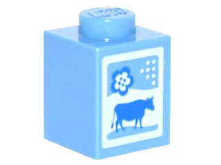 LEGO onderdeel Steen 1 x 1 with Blue Cow and Flower on White Background Pattern (Milk Carton) (3005pb016)