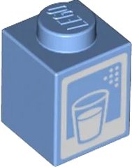 LEGO part Brick 1 x 1 with White Glass Outline, Drink, and Border Pattern (Milk Carton) (3005pb044)