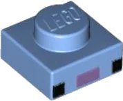 LEGO part Plate 1 x 1 with 2 Black Squares and Medium Lavender Rectangle Pattern (Minecraft Axolotl Face) 3024pb019