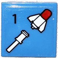 LEGO part Tile 2 x 2 with Black Number 1 and White Missile Rocket Pattern (Sticker) - Set 70631 3068pb1427