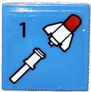 LEGO part Tile 2 x 2 with Black Number 1 and White Missile Rocket Pattern (Sticker) - Set 70631 (3068pb1427)