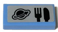 LEGO part Tile 1 x 2 with Black Classic Space Logo, Fork and Knife Pattern (Sticker) - Set 60349 3069pb1481