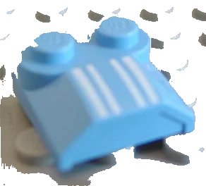 LEGO onderdeel Slope, Curved 2 x 2 x 2/3 with 2 Studs and Curved Sides, Lip End with Four White Lines Pattern (41855pb11)