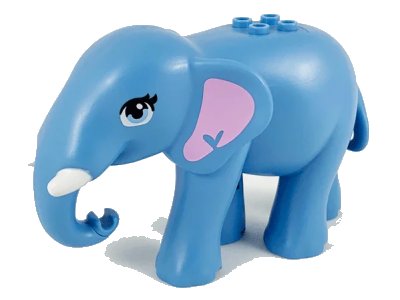 LEGO onderdeel Elephant, Friends Style with Bright Light Blue Eyes with Eyelashes, Bright Pink Inner Ears and White Tusks Pattern (67150c01pb01)