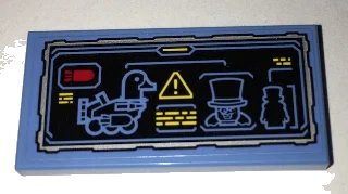 LEGO onderdeel Tile 2 x 4 with Batcomputer Penguin and Duck Tank Status Pattern (Sticker) - Set 70909 (87079pb0363)