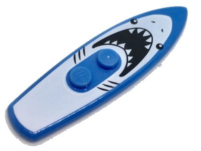 LEGO onderdeel Minifigure, Utensil Surfboard Standard with White Shark with Black Eyes, Gills and Open Mouth with Teeth Pattern (90397pb007)