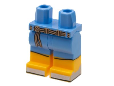 LEGO onderdeel Hips and Legs with Bright Light Orange Boots, Dark Tan Braided Belt, Silver Toes Pattern (970c00pb1369)