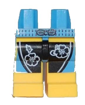 LEGO onderdeel Hips and Yellow Legs with Black and Medium Blue Board Shorts with Flowers Pattern (970c03pb08)