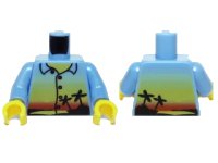 LEGO part Torso Shirt with Sunset and Palm Trees, Red Buttons and Back Print Pattern / Medium Blue Arms / Yellow Hands 973pb0566c01