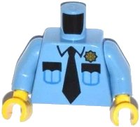 LEGO onderdeel Torso Police Shirt with Gold Badge, 2 Pockets and Black Tie Pattern / Medium Blue Arms / Yellow Hands 973pb1616c01