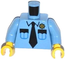 LEGO onderdeel Torso Police Shirt with Gold Badge, 2 Pockets and Black Tie Pattern / Medium Blue Arms / Yellow Hands (973pb1616c01)
