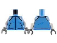 LEGO onderdeel Torso Town Jacket with Pockets, White Shoulders, Blue and White Waistband Pattern / White Arms / Dark Bluish Gray Hands 973pb2913c01