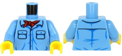 LEGO onderdeel Torso Shirt with 2 Pockets with Blue Buttons, Red Bandana, Light Nougat Neckline Pattern / Medium Blue Arms / Yellow Hands (973pb3096c02)