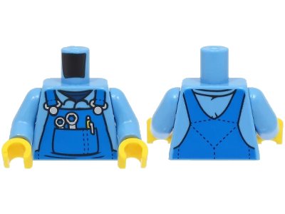 LEGO onderdeel Torso Mechanic Overalls with Silver Wrenches and Fasteners, Yellow Pen, and Dark Blue Undershirt Pattern / Medium Blue Arms / Yellow Hands (973pb3781c01)