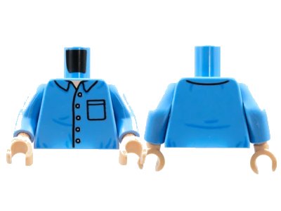 LEGO onderdeel Torso Shirt with Collar, 5 Buttons, Pocket, Medium Nougat Neck Pattern / Medium Blue Arms / Light Nougat Hands (973pb4382c01)