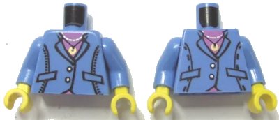 LEGO onderdeel Torso Suit Jacket, Two Buttons, Pink Top, Necklace Pattern / Medium Blue Arms / Yellow Hands (973px200c01)