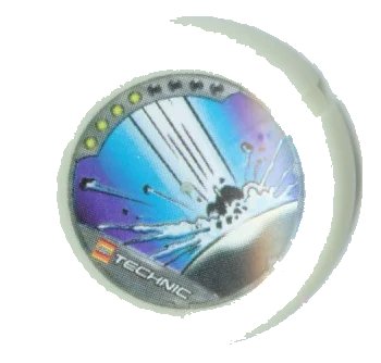 LEGO onderdeel Throwing Disk with Throwbot Spark 4 Pips, LEGO Technic Logo, and Meteor Impact Pattern (32171pb057)