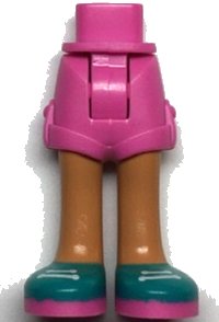 LEGO part Mini Doll Hips and Shorts with Nougat Legs and Dark Turquoise Shoes with Dark Pink Soles and White Laces Pattern - Thick Hinge 11202c00pb16