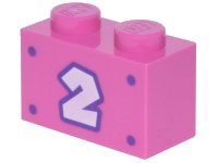 LEGO part Brick 1 x 2 with White Number 2 with Dark Purple Outline and 4 Dots Pattern 3004pb261