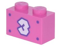 LEGO part Brick 1 x 2 with White Number 3 with Dark Purple Outline and 4 Dots Pattern 3004pb262