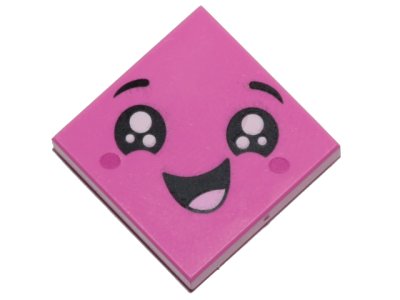 LEGO onderdeel Tile 2 x 2 with Face, Smile Open Mouth, Black Eyes with White Pupils, Raised Eyebrows, Red Cheeks Pattern (3068pb1205)
