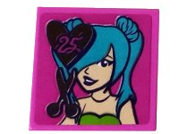 LEGO part Tile 2 x 2 with Heart and '25', Scissors and Girl with Medium Azure Hair Pattern (Sticker) - Set 41391 3068pb1455