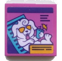 LEGO part Baldosa 2 x 2 con Patrón de Perro Blanco con Gafas de Sol Sosteniendo Cóctel con Paraguas (Pegatina) - Set 41345 3068pb1650