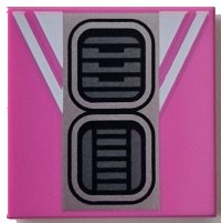 LEGO part Tile 2 x 2 with Dark Silver SW R2-D2 Astromech Droid Vents on Silver Rectangle, White Stripes Pattern 3068pb2463