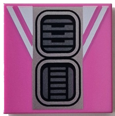 LEGO part Tile 2 x 2 with Dark Silver SW R2-D2 Astromech Droid Vents on Silver Rectangle, White Stripes Pattern (3068pb2463)