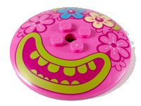 LEGO part Dish 6 x 6 Inverted (Radar) - Solid Studs with 4 Flowers and Large Magenta Mouth, Lime Lips and Teeth Pattern 44375bpb13