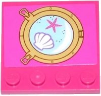 LEGO onderdeel Tile, Modified 4 x 4 with Studs on Edge with Starfish and Clam / Scallop in Porthole Pattern (Sticker) - Set 41073 6179pb100