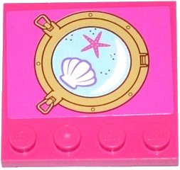 LEGO onderdeel Tile, Modified 4 x 4 with Studs on Edge with Starfish and Clam / Scallop in Porthole Pattern (Sticker) - Set 41073 (6179pb100)