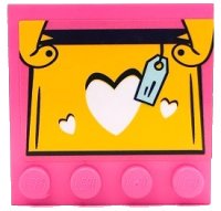 LEGO part Tile, Modified 4 x 4 with Studs on Edge with Yellow and Black Handbag with White Hearts and Light Aqua Price Tag Pattern (Sticker) - Set 41450 6179pb234