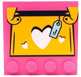 LEGO part Tile, Modified 4 x 4 with Studs on Edge with Yellow and Black Handbag with White Hearts and Light Aqua Price Tag Pattern (Sticker) - Set 41450 (6179pb234)