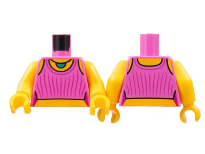 LEGO onderdeel Torso Tank Top, Dark Turquoise Pendant Necklace, Bright Light Orange Neck and Midriff Pattern / Bright Light Orange Arms / Bright Light Orange Hands (973pb4700c01)