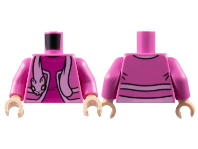 LEGO onderdeel Torso Jacket with Bright Pink Hems and Cat Stole, Magenta Shirt Pattern / Dark Pink Arms / Light Nougat Hands (973pb4900c01)