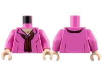 LEGO onderdeel Torso Shirt, Open Collar, Light Nougat Neck, Gold Necklace and Flower Pin, Dark Red Scarf Pattern / Dark Pink Arms / Light Nougat Hands 973pb4921c01