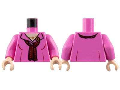 LEGO onderdeel Torso Shirt, Open Collar, Light Nougat Neck, Gold Necklace and Flower Pin, Dark Red Scarf Pattern / Dark Pink Arms / Light Nougat Hands (973pb4921c01)