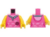 LEGO part Torso Female Dress with Magenta and Bright Pink Flowers, Metallic Light Blue Snake Collar Pattern (BAM) / Yellow Arms / Yellow Hands 973pb6012c01