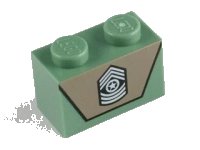 LEGO part Brick 1 x 2 with Army Emblem on Dark Tan Background Pattern 3004pb103