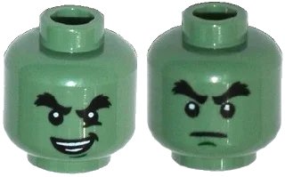 LEGO onderdeel Minifigure, Head Dual Sided Black Bushy Eyebrows, Chin Dimple, Evil Smile, Crease under Eye / Determined Pattern (3626pb1550)