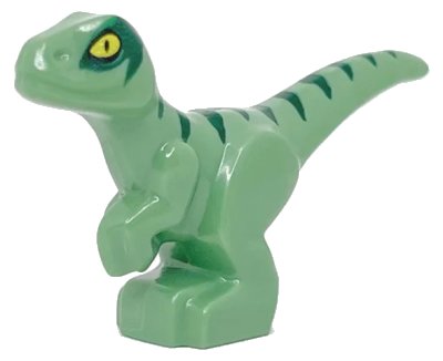 LEGO onderdeel Dinosaur Baby Standing with Dark Green Stripes and Yellow Eyes Pattern (Jurassic World Delta) (37829pb07)