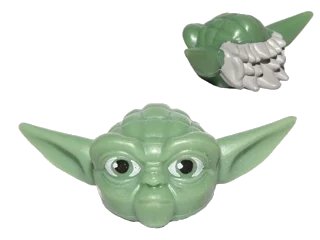 LEGO onderdeel Minifigure, Head, Modified SW Yoda Straight Ears with Large Eyes and Light Bluish Gray Hair Pattern (64804pb01)