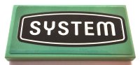 LEGO part Tile 2 x 4 with Black and White 'SYSTEM' Sign Pattern (Sticker) - Set 21327 87079pb1038