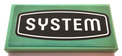 LEGO part Tile 2 x 4 with Black and White 'SYSTEM' Sign Pattern (Sticker) - Set 21327 (87079pb1038)